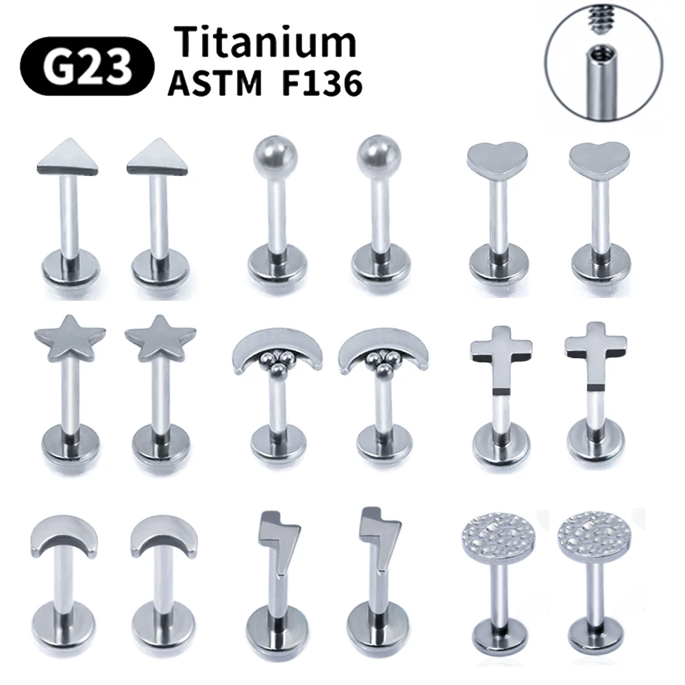 

2Pc 16G G23 Titanium Labret Lip Stud Earrings For Women Pircing Nariz Conch Cartilage Helix Earrings Nasal Nail Body Jewelry