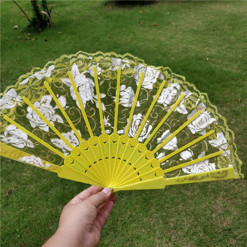 

New Year Gift Fan Home Decoration Fan 23cm Spanish Plastic Single-Layer Lace Bronzing Rose Fan Dance Photography Fan