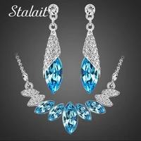 wedding bridal crystal silver color water drop pendant necklace earrings jewelry sets for women party christmas gift