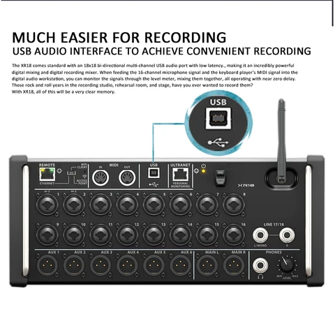 XR18 профессиональный цифровой микшер Аудио, Dj Studio Wi-Fi и USB Стереорекордер