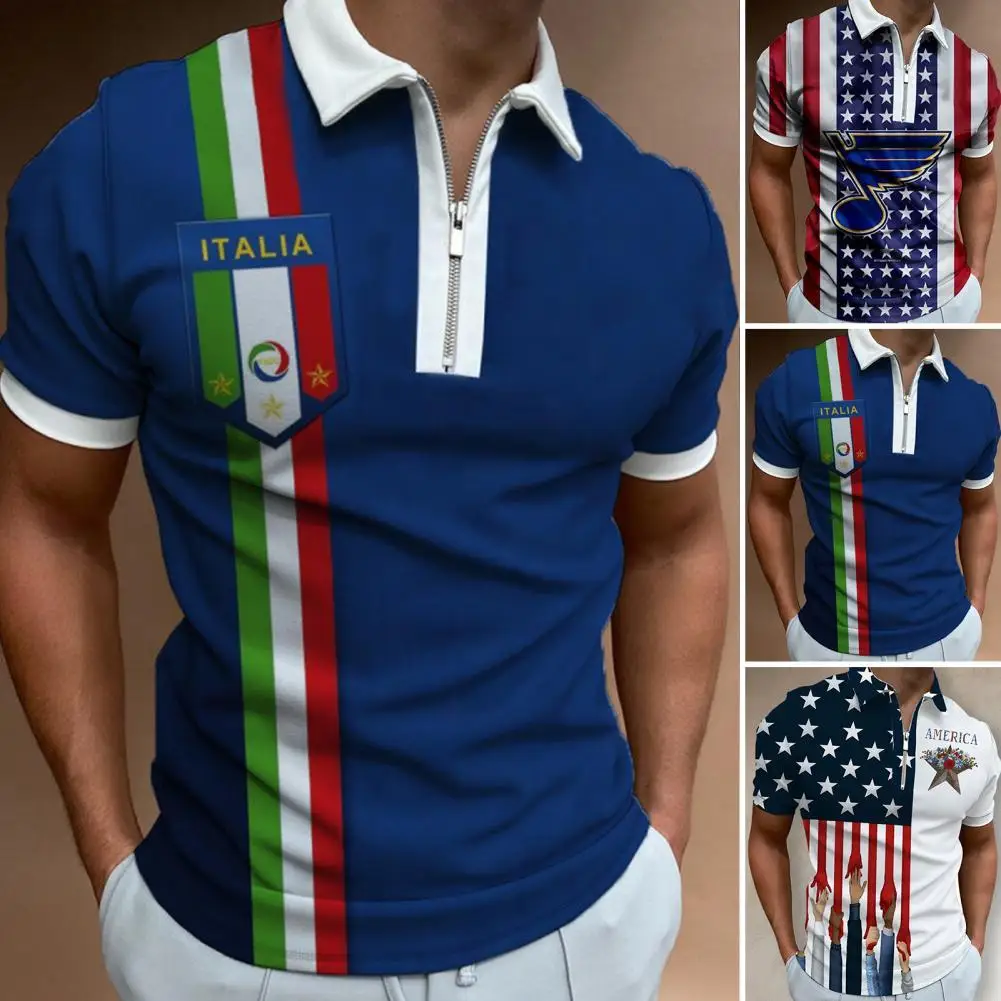 

Рубашка мужская с отложным воротником, Топ контрастных цветов с принтом американского флага, День Независимости, лето
