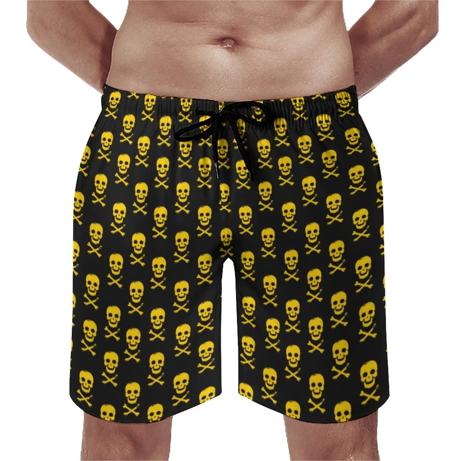 Шорты мужские с принтом черепа скейтборд удобные плавки цвет желтый |