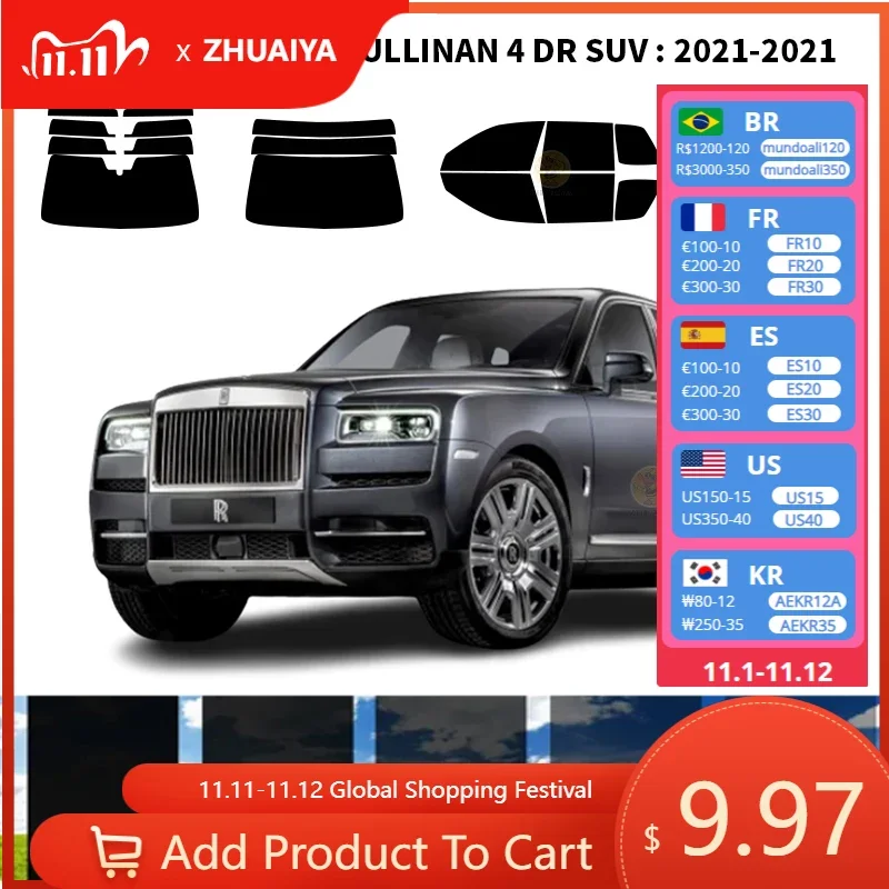 

Нанокерамическая Автомобильная УФ-пленка Precut для окон, автомобильная пленка для окон для ROLLS-ROYCE CULLINAN 4 DR SUV 2021-2021