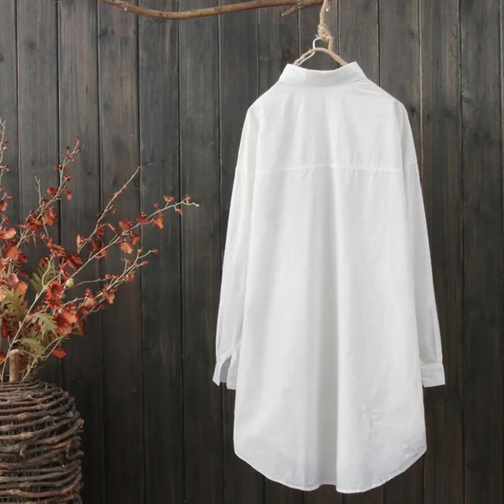 

Stylish Lady Spring Shirt Mid Length Turn-down Collar Spring Shirt Plus Size Long Sleeves Lady Spring Shirt