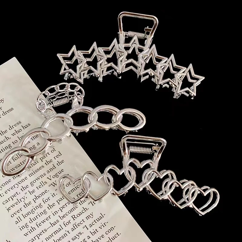 

2023 New Hollow Out Stars Love Metal Grab Clips Female Fashion Back Head Pan Hair Shark Clip Large Hairpin Y2K Hairpin Headdress