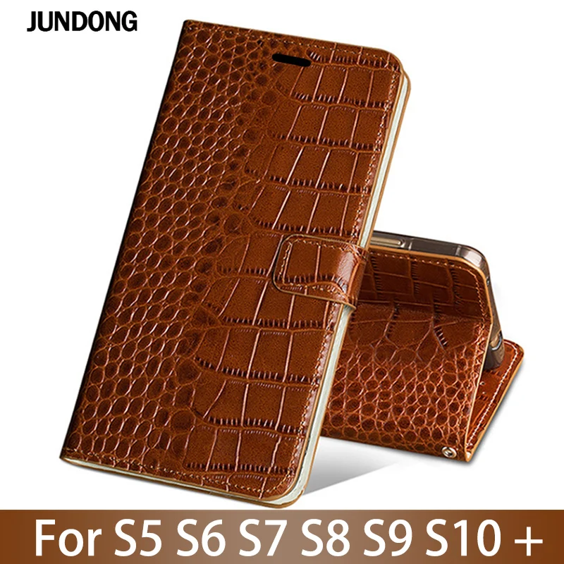 

Leather Flip Phone Case For Samsung S3 S4 S5 S6 Edge plus S7 edge S8 S9 S10 Plus case Crocodile Texture Card slots Cover