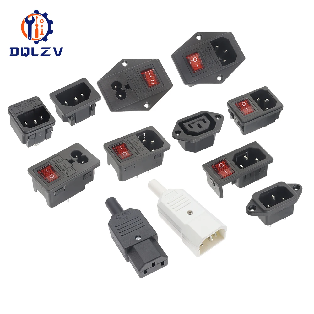 Фото Женский контактный разъем, 3 контакта IEC320 C14, электрическая розетка, 250 В, клавишный переключатель, латунь, 10 А, предохранитель, аксессуары для крепления компьютера №1