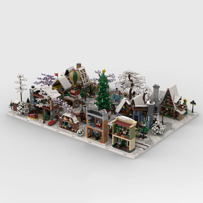 Фото Изысканный новый конструктор MOC: модель зимней деревни, технологичная модульная база для демонстрации, праздничный подарок, игрушка, набор для самостоятельной сборки №4