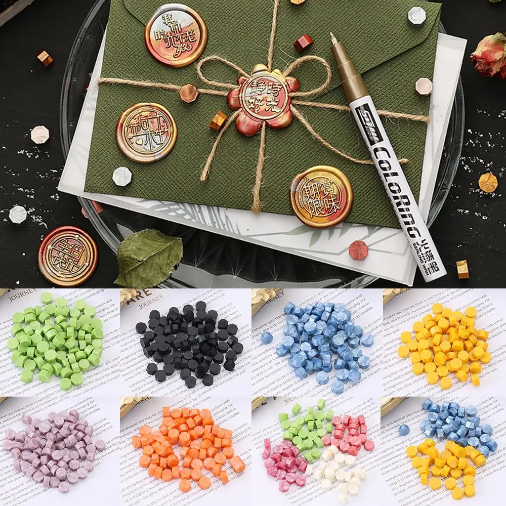 

100Pcs/Bag Gift Card Making Tools DIY Supplies Retro For Envelope Sealing Stamp Beaded Wax Wax Beads Octagon