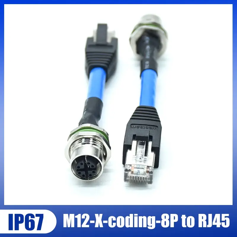 

IP67 Shield Shielded Field Sensor Wire Connector Cat6 RJ45 Plug to M12 8Pin X coding Board End Fixed Terminals Industrial Camera