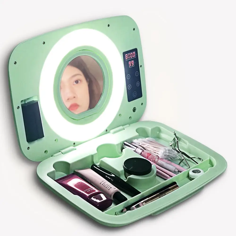 

Yidoblo AS-20 Candy Color Cosmetic Case Ring Lamp 2800-9900K Warm & Cold Bio-color Lamp Soft Light Make Up Portable Hard Box