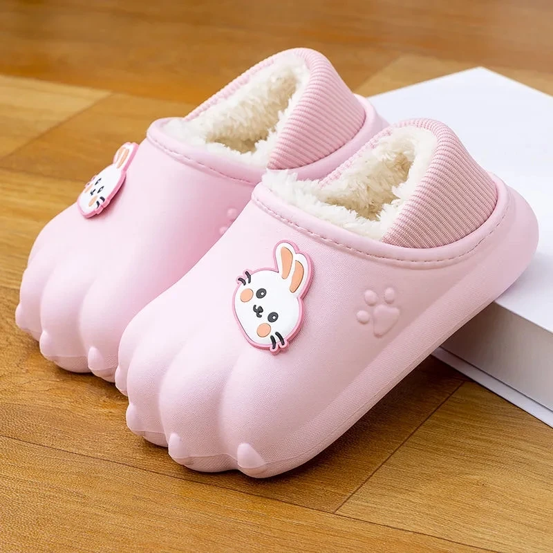 2022 Winter Cute Cartoon Indoor Waterproof Slippers Home Warm Baby Cotton Furry Warm Shoes Children's Kawaii Girl Home Shoes