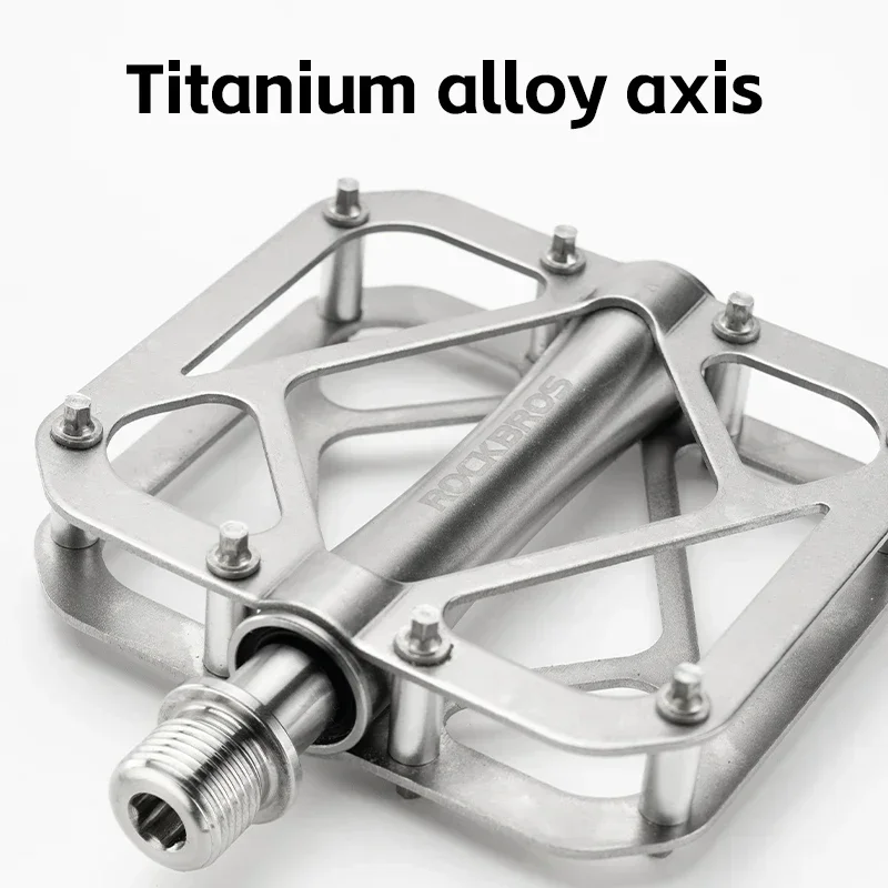 ROCKBROS Titanium Alloy Bike Pedals Ultralight Anti-slip Wide Pedal MTB Road Stainless Steel Nails Cycling Accessories