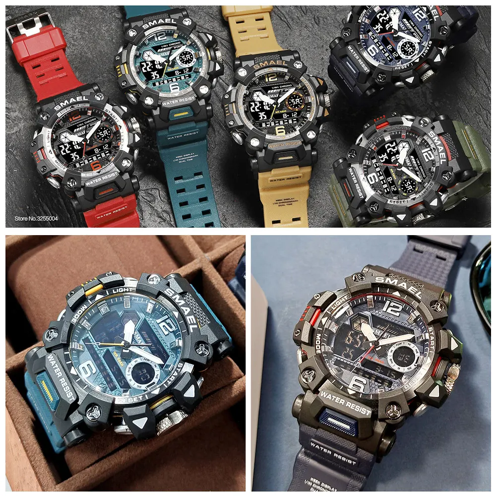 Мужские электронные спортивные цифровые часы SMAEL зеленые водонепроницаемые