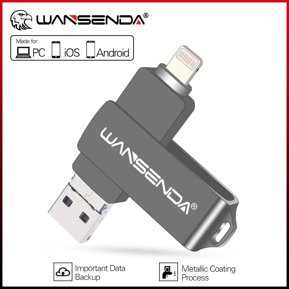 

WANSENDA OTG USB Flash Drive Rotation Pen Drive 8GB 16GB 32GB 64GB 128GB FlashDisk 3.0 Memory Stick for iPhone/iPad/Android/PC