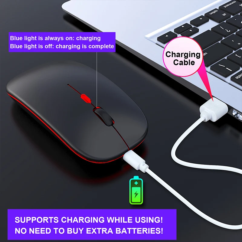 Беспроводная мышь для ноутбука ПК Bluetooth перезаряжаемая RGB беспроводная