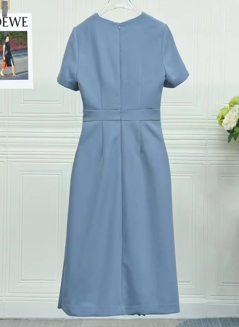 Женское Плиссированное Платье-туника фиолетовое или синее платье средней длины