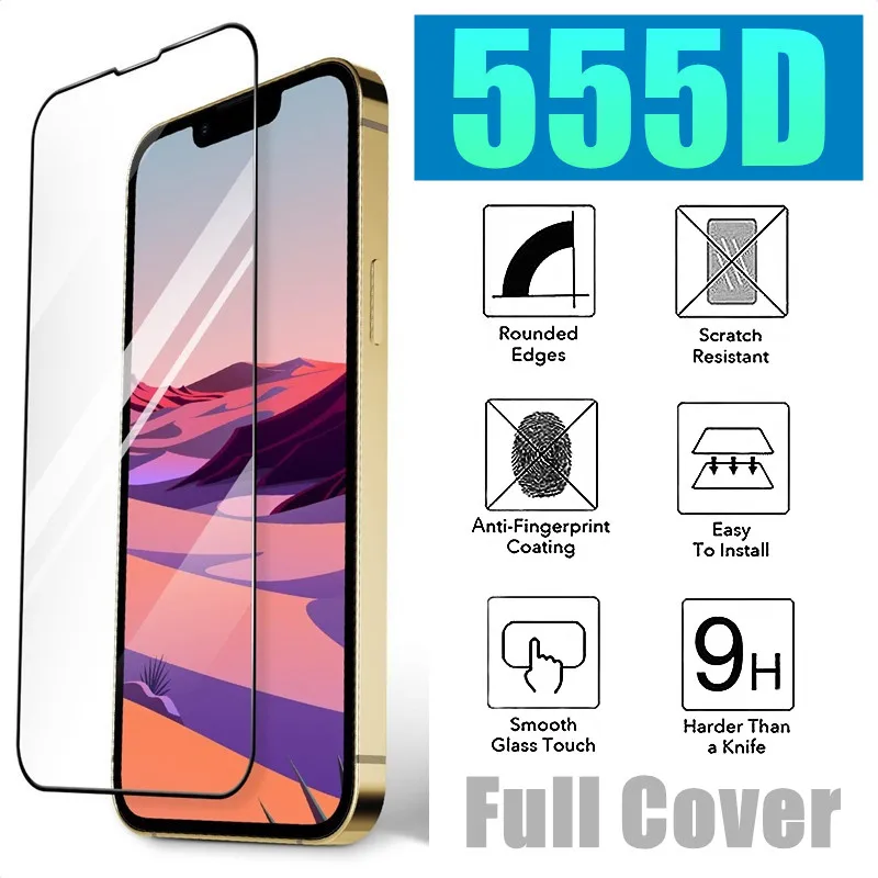 

Защитное стекло 555D, закаленное стекло для iPhone 13/12/11 Pro MAX/Mini/X/XS/Max XR/7/8 Plus/SE 2020