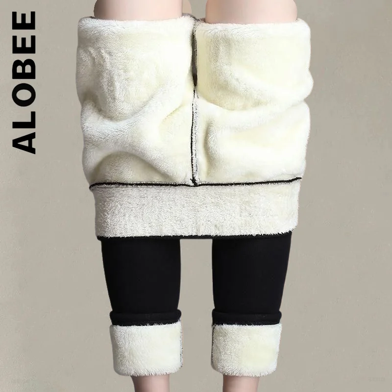 

Женские зимние однотонные леггинсы Alobee, эластичные утепленные бархатные флисовые утепленные брюки с высокой талией