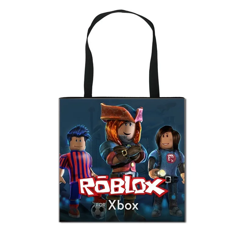 Фото Популярные сумки для покупок с принтом мультяшных персонажей ROBLOXS, вместительные сумки-тоут, сумки для хранения, сумки для супермаркета №2