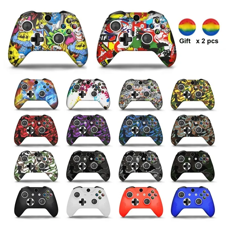 

Силиконовый чехол + стики для аналоговых стиков для контроллера Xbox One S, защитный чехол для геймпада Xbox One Slim, камуфляжный