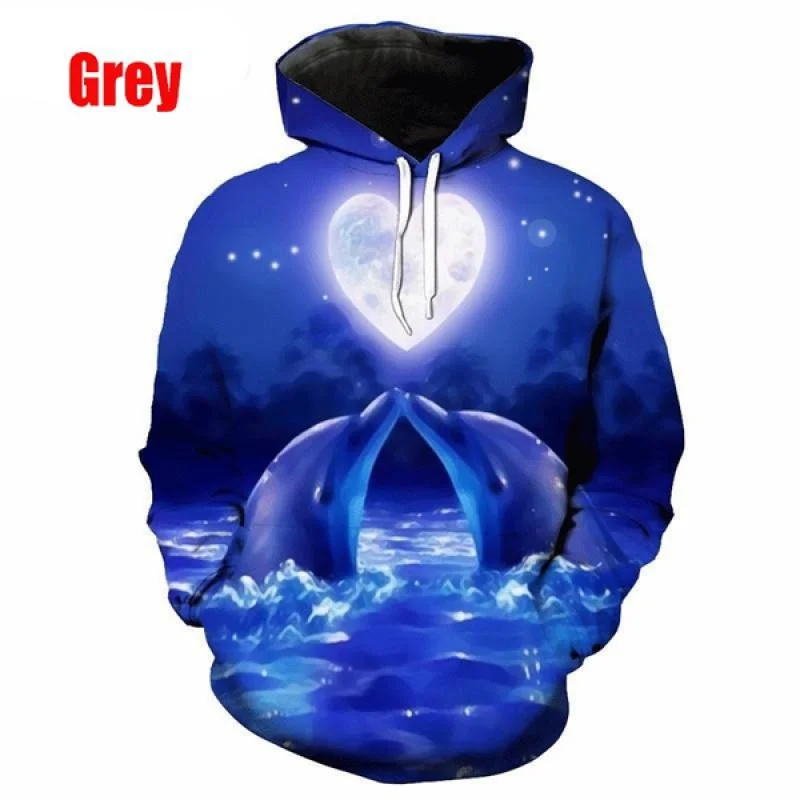 2023 Love Dolphin Family Pullover Men's Casual Hoodie Ocean Elf Hoodie SOSHIRL 3D Dolphin Hoody Cute Men's Sweatshirt