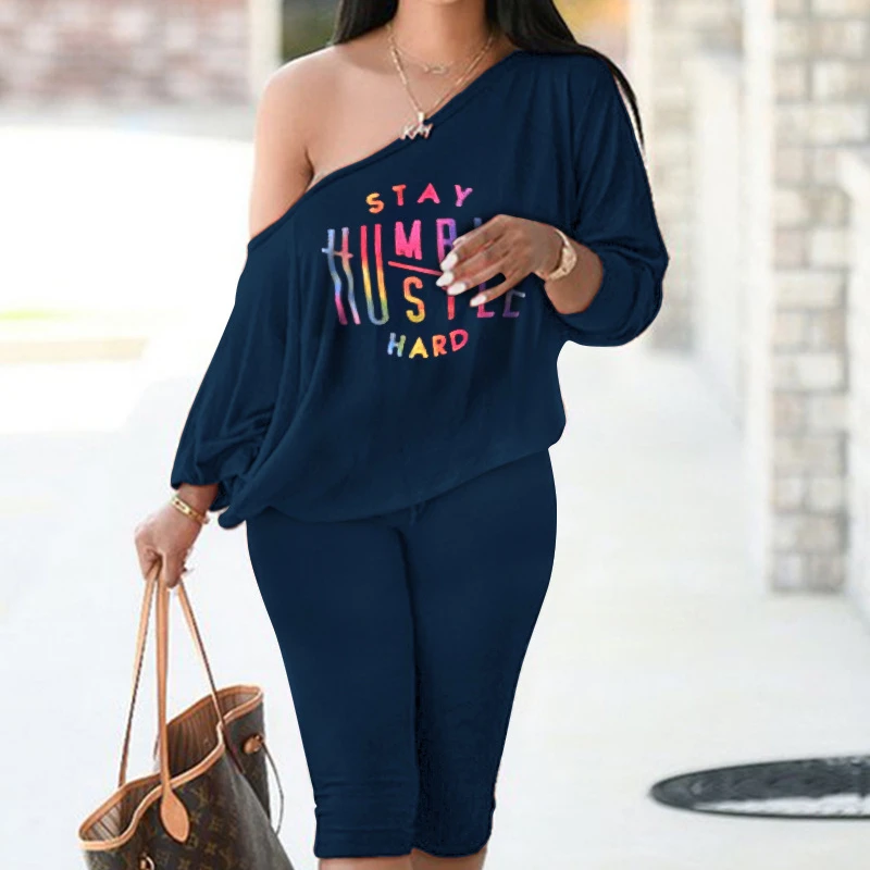 

Women One Shoulder Long Sleeve Tops Casual Cold Shoulder Top & Skinny Pants Set Summer Oversized Two Piece Suit