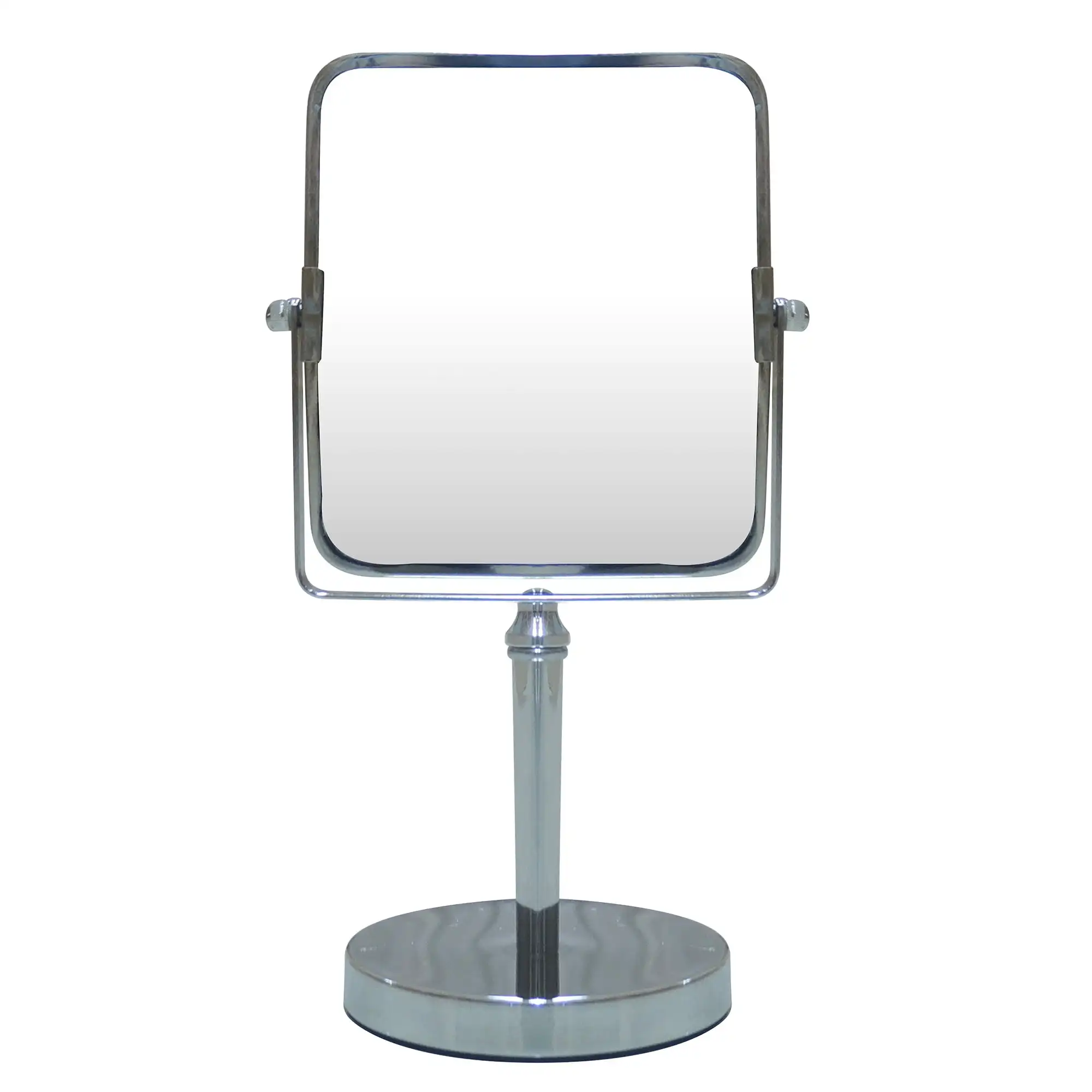 

Square Two Sided 5X Chrome Framed Freestanding Makeup / Shaving Mirror