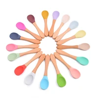 baby feeding wooden handle silicone spoon fork baby eat food kids training manipulative ability childrens food grade tableware