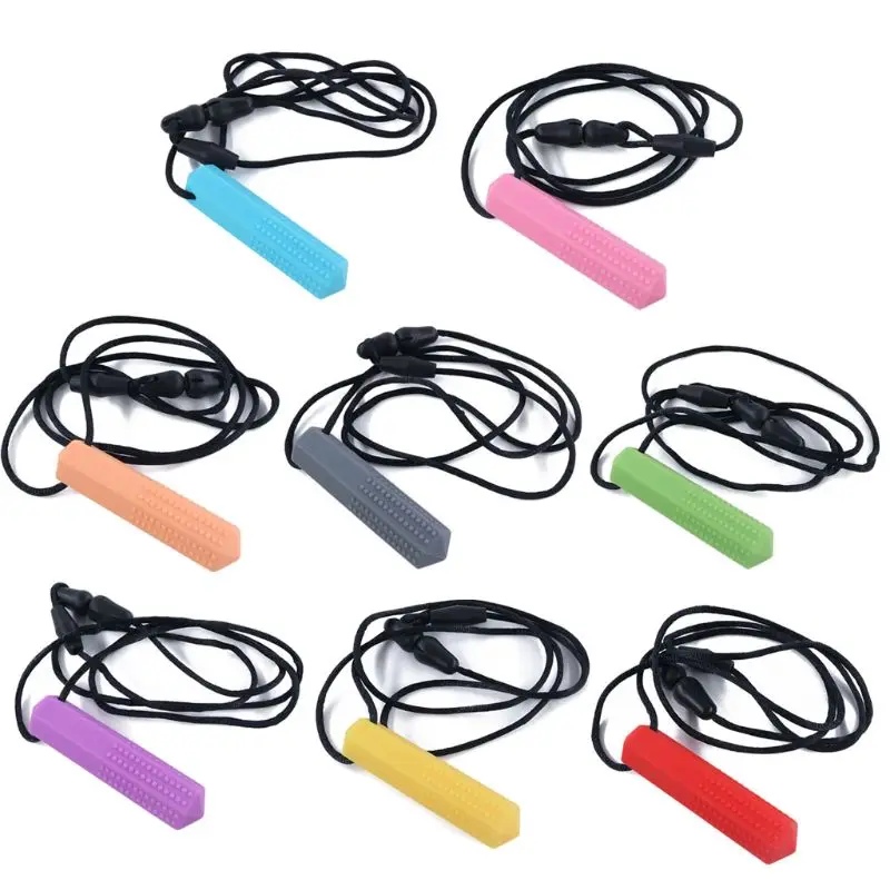 

Silicone Sticks Shape Teether Colorful Portable Sticks with Anti-lost Chain Children Colorful Tooth Gum Necklace Toys