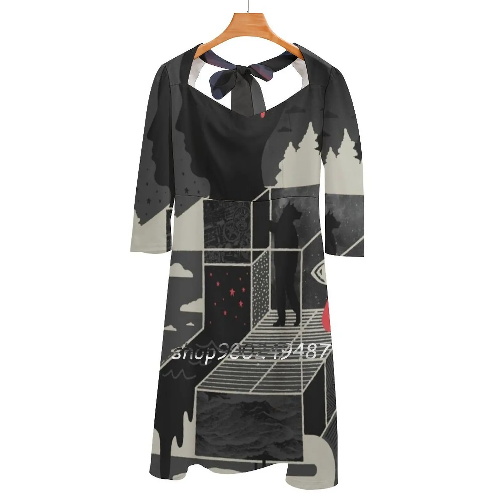 Блестящее кричащее платье с квадратным вырезом милые свободные платья принтом