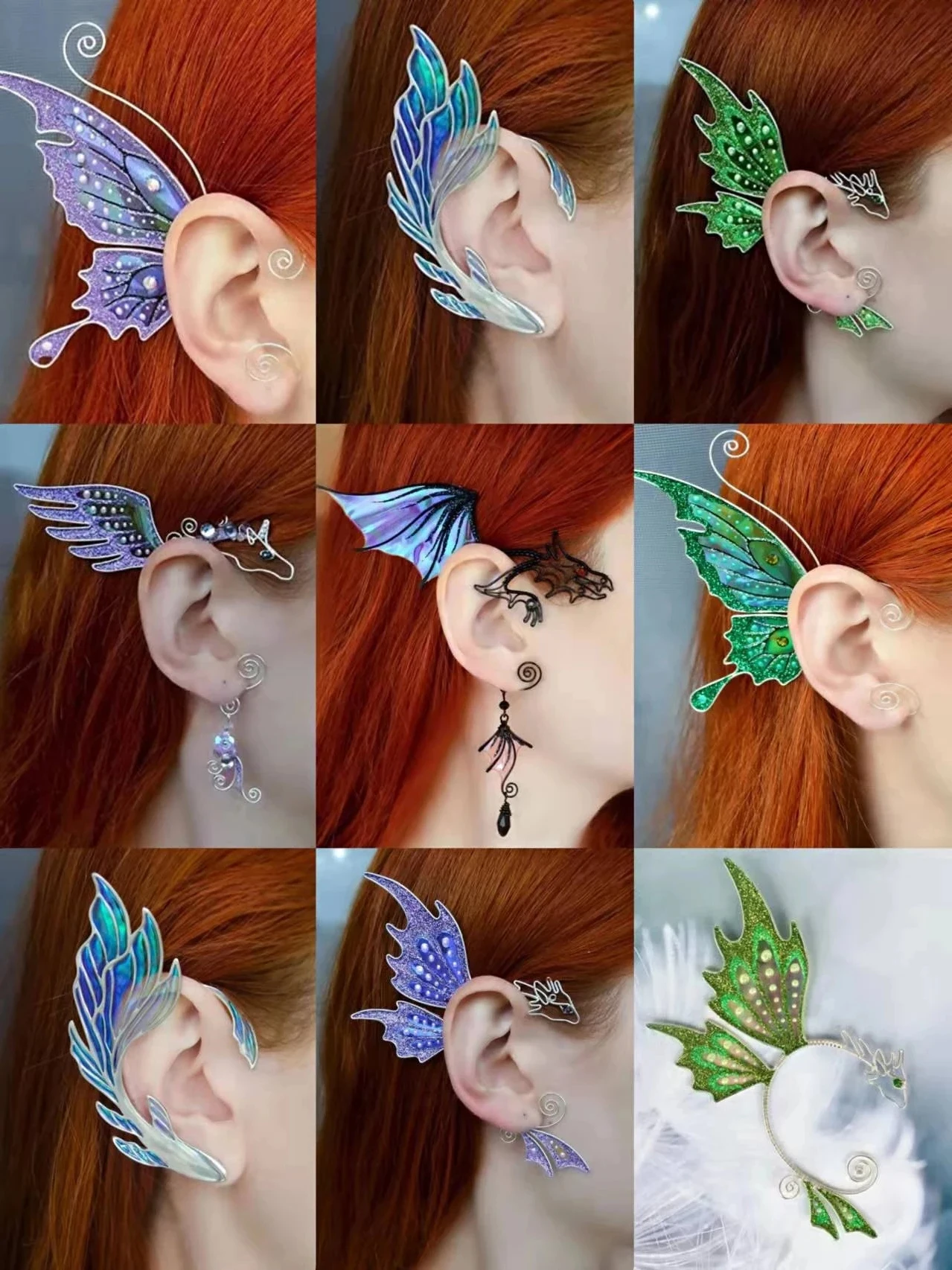 Fashion Non Piercing Ear Clips Earrings for Women Iridescent Butterfly Fish Ear Dragon Jewelry Ear Hook Single Right Earrings