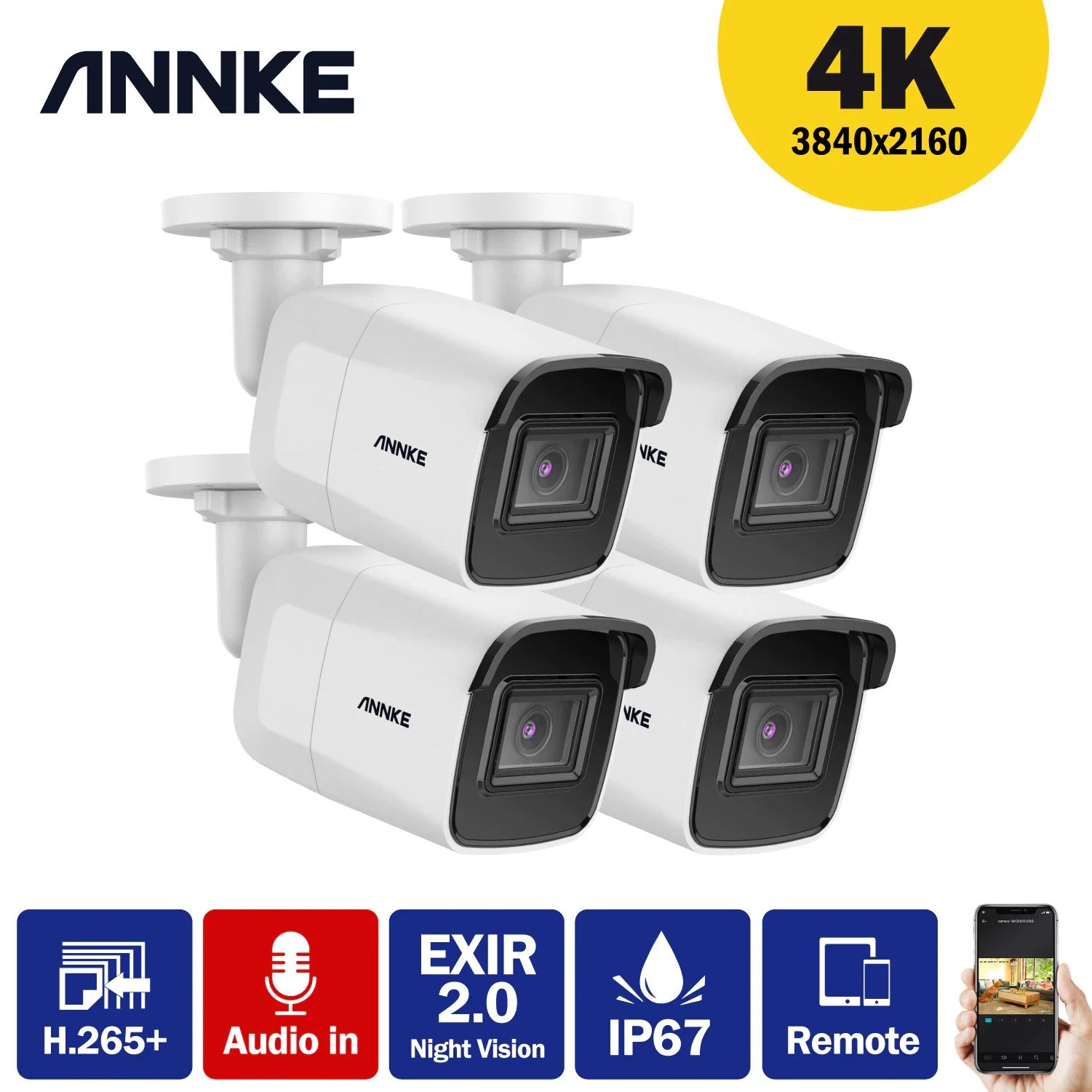 ANNKE 4X Ultra HD 8MP POE Camera 4K Outdoor Indoor Weatherproof Security Network Bullet EXIR Night Vision Email Alert Camera Kit