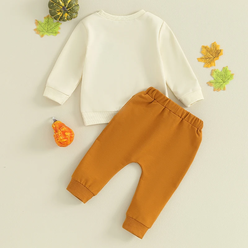 

Костюм на Хэллоуин для маленьких мальчиков, свитшот с длинными рукавами и вышивкой в виде букв и тыквы и однотонные длинные брюки, комплект одежды из 2 предметов