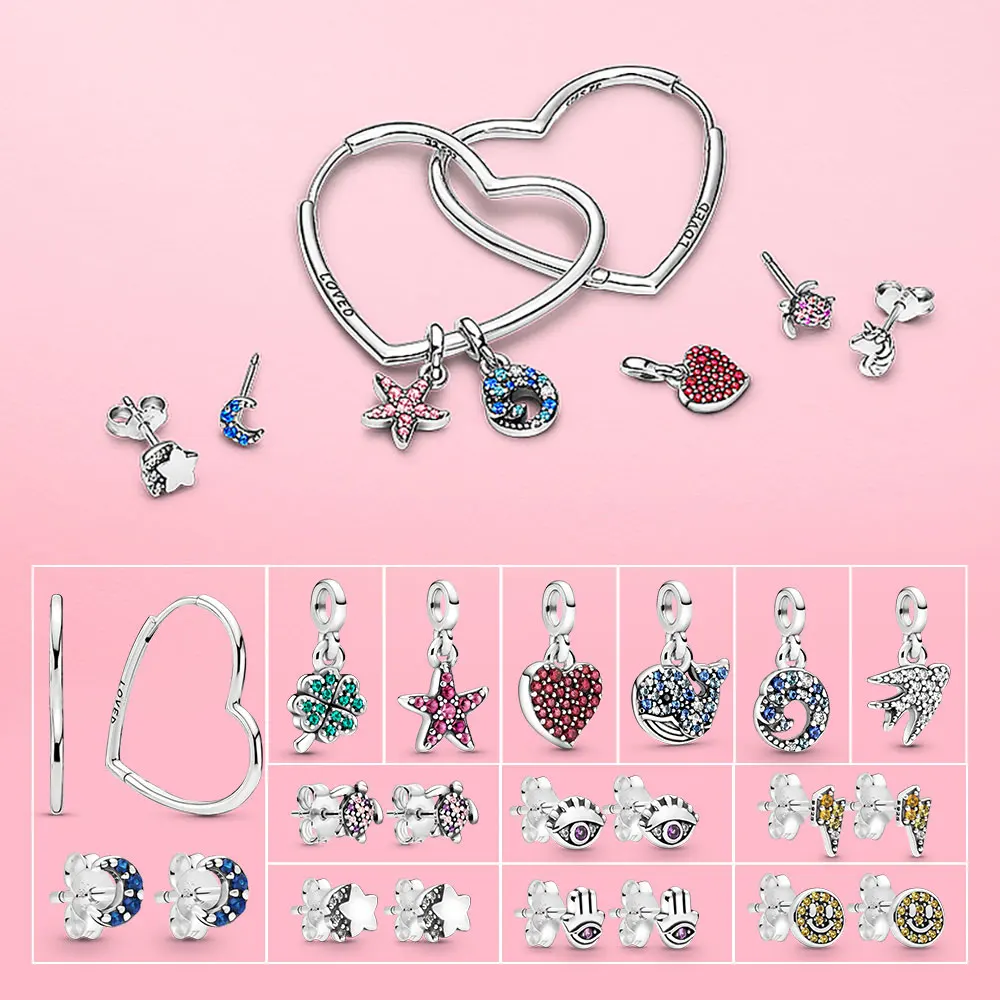 

Genuine 925 Sterling Silver Heart-shaped Earrings Women Bracelet S925 Sterling Silver Earrings With Original ME Charms