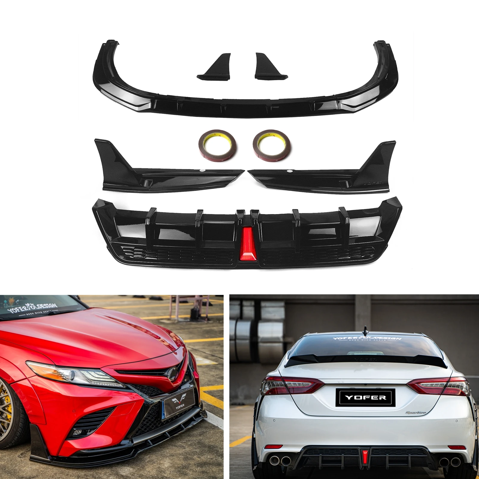 

YOFER стиль для Toyota Camry SE XSE SX спортивная модель только 2018-2023 глянцевый черный Передний спойлер + задний диффузор бампер разветвитель для губ