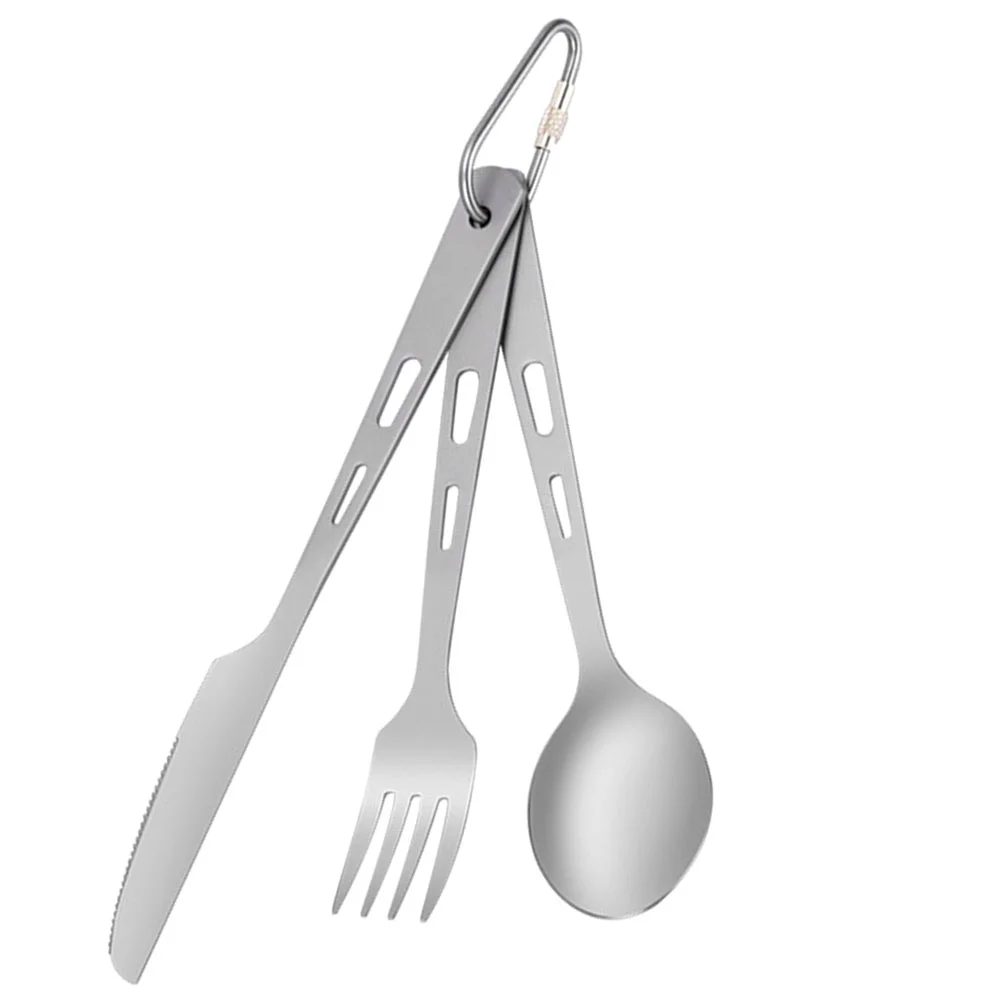 

1 Set Outdoor Tableware Titanium Cutlery Titanium Spoon Knife Fork Camping Cutlery for Picnic