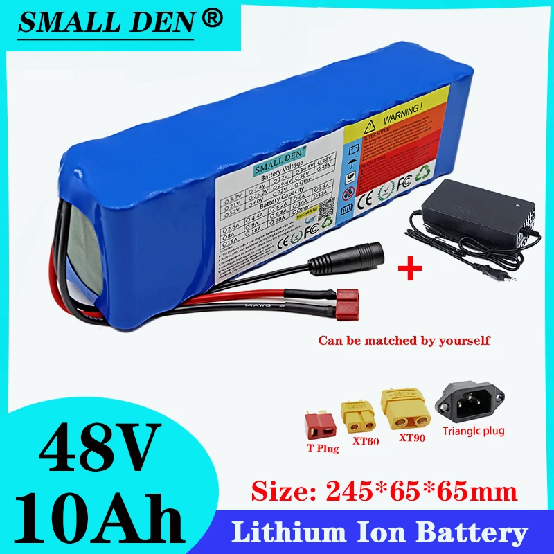 

48V 10Ah 18650 Li-ion Battery Pack +54.6V 2A Charger 13S3P Built-in BMS for 300W-800W Motorcycle Electric Bike Battery + Charger