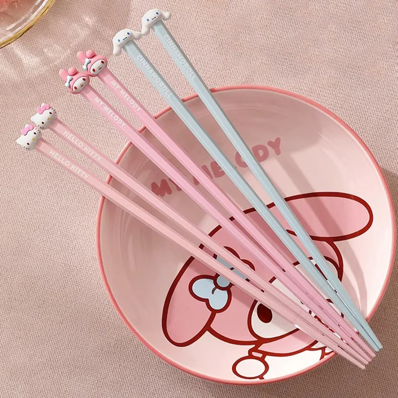 

Sanrio Cartoon Hello Kitty Alloy Chopsticks Anime Melody Cinnamoroll Luxury Reusable Anti-Slip for Kids Tableware Kitchen Tool