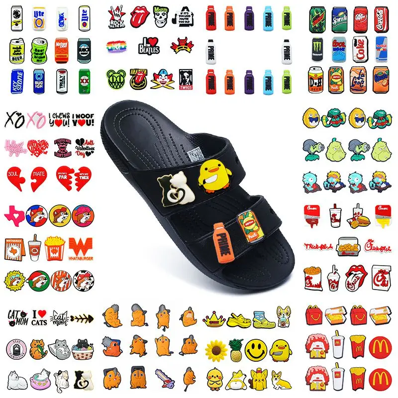 

Free Shipping10-12Pcs/SET Cartoon DOG CAT Beverages Croc Charms Shoe Clog Decorations PVC Accessories Buckle Wristband Party