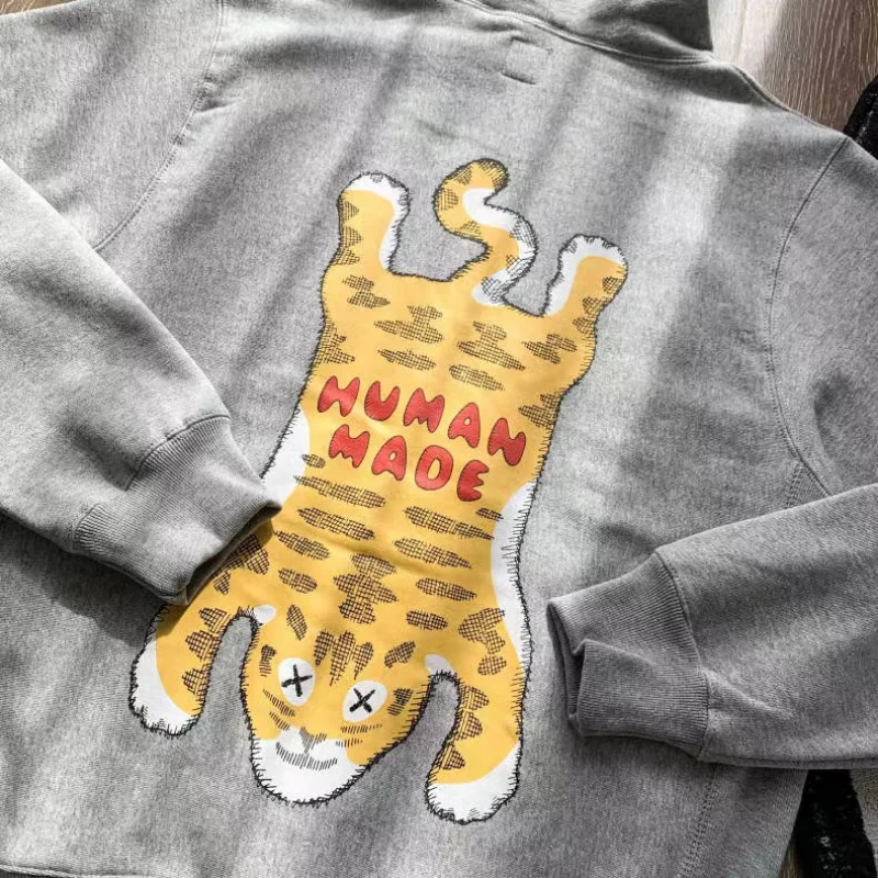 

Real Shot HUMAN MADE Black Cartoon Back Big Tiger Print Hoodies Men Women High Quality Plus Velvet Hooded Sweatshirts