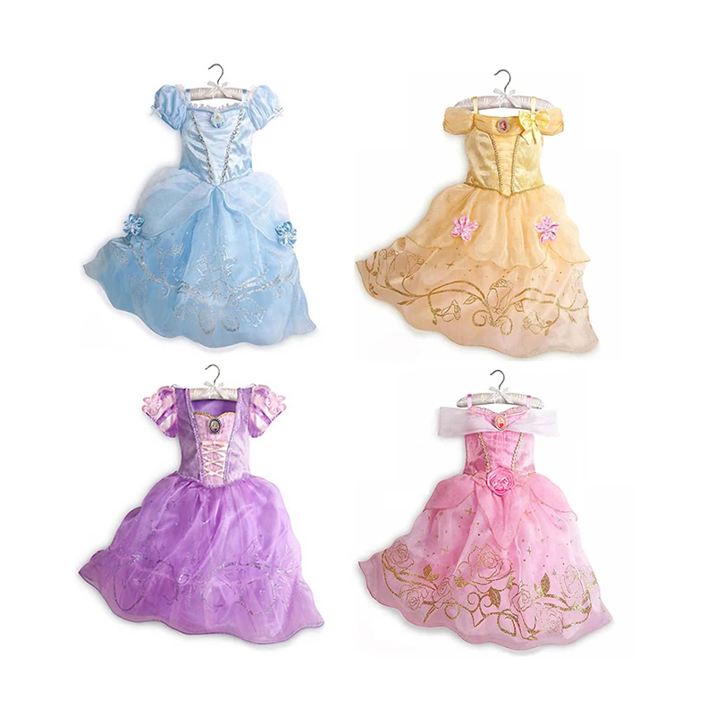 

Платье принцессы «Холодное сердце» для маленьких девочек, украшенное объемными цветами, с короткими рукавами-фонариками, Анимационный Кос...
