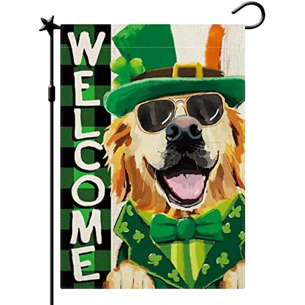 

St. Patrick's Day Golden Retriever Garden Flag Dog Spring Summer Garden Flag Rustic Vertical Double Sided Burlap Holiday Party