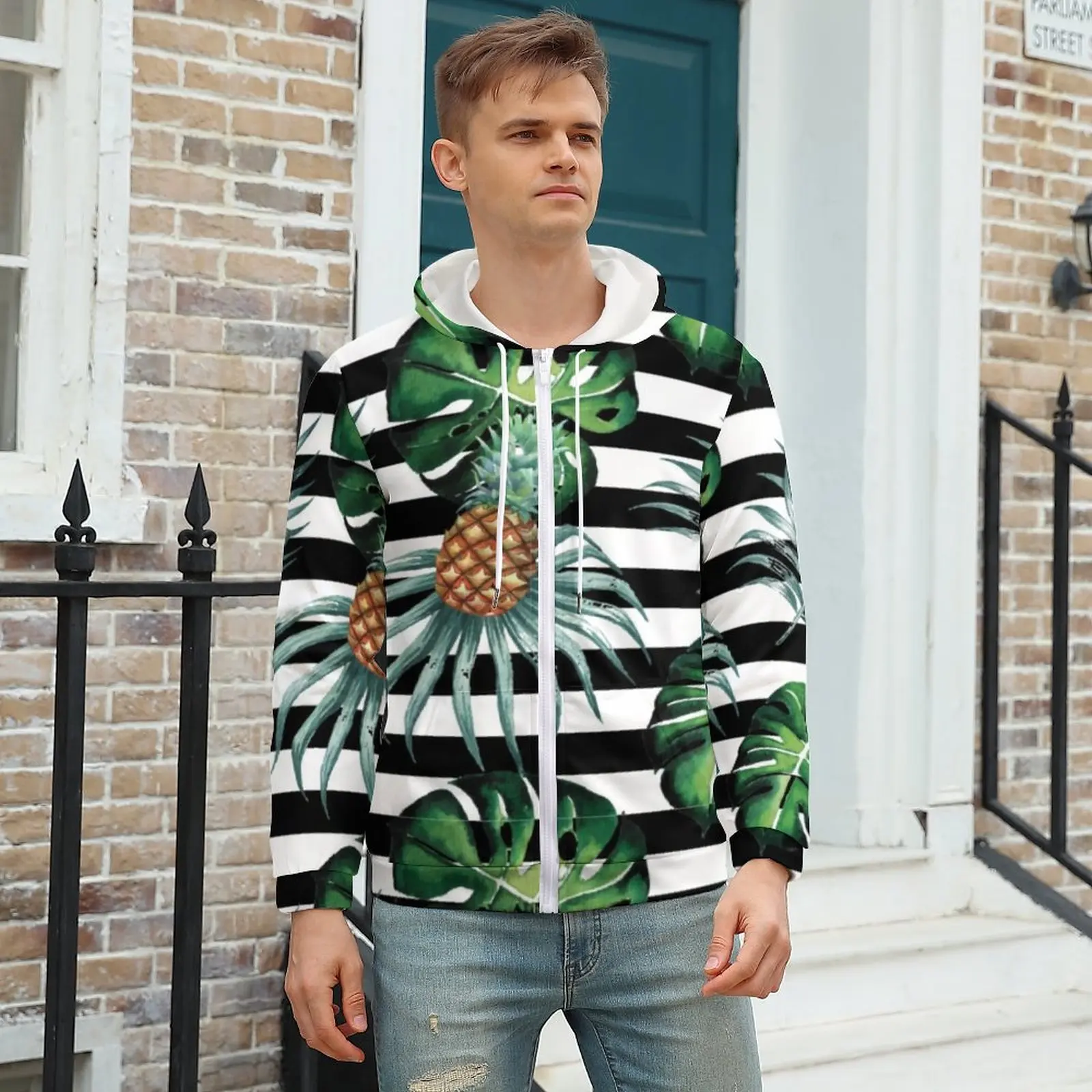 

Watercolor Tropical Loose Hoodies Pineapple And Stripes Street Wear Hoodie Man Long Sleeve Y2k Custom Hooded Sweatshirts 4XL 5XL