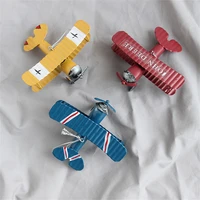 cute mini retro iron airplane model ornaments handmade biplane crafts photo props bar office coffee home decorations
