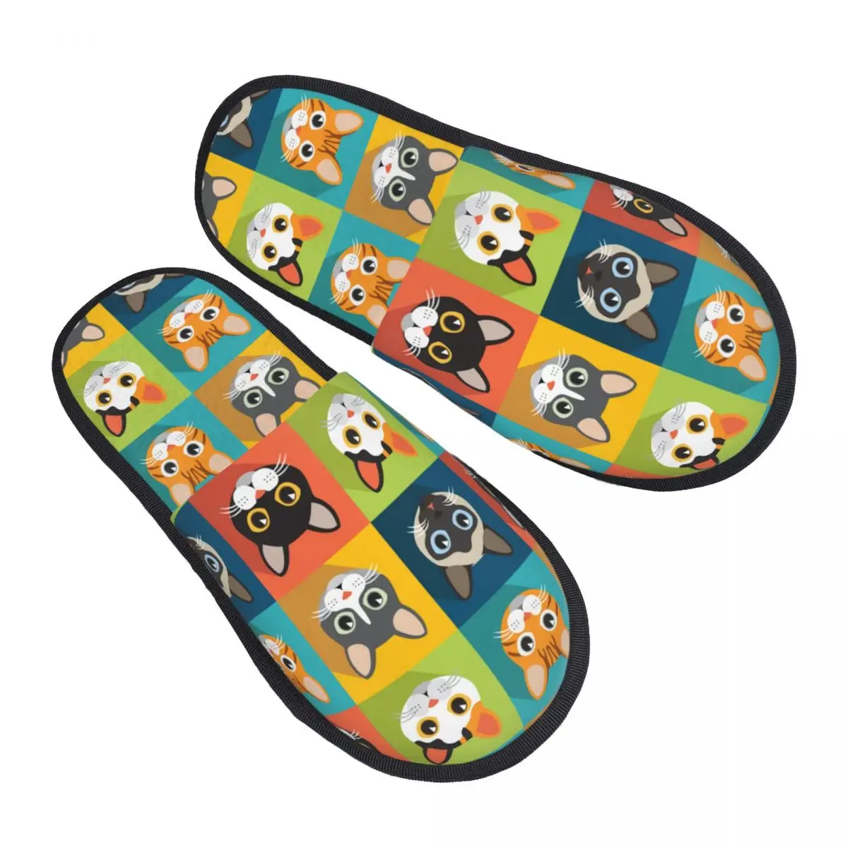 Женские Забавные милые кошачьи головки с принтом на заказ Домашние тапочки