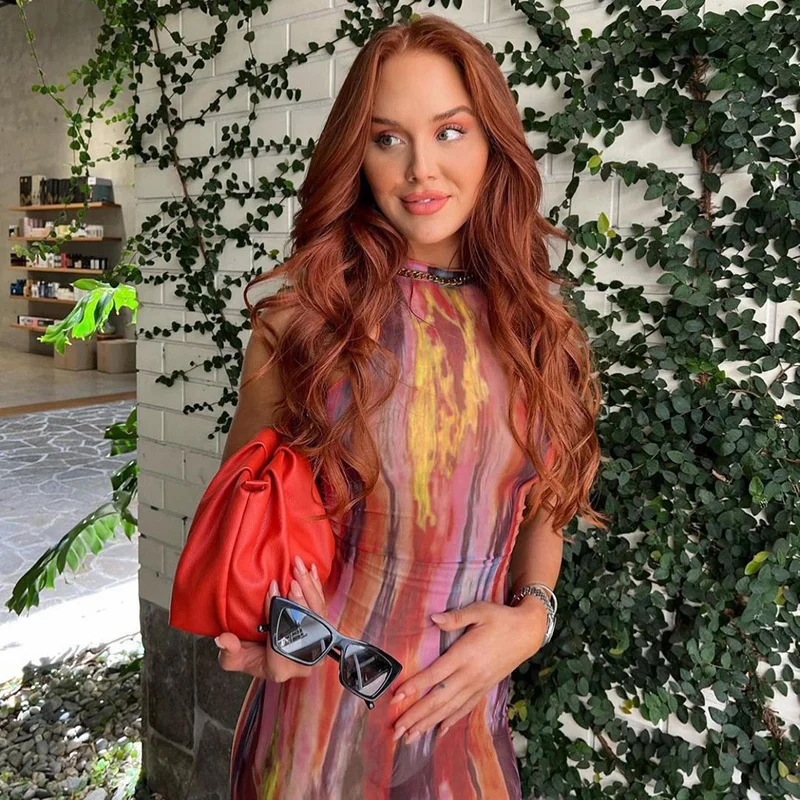 

Zoctuo Women Fashion Mesh Printed Bodycon Sleeveless Pencil Tank Midi Dress 2022 Summer Clothes Wholesale Items For Business