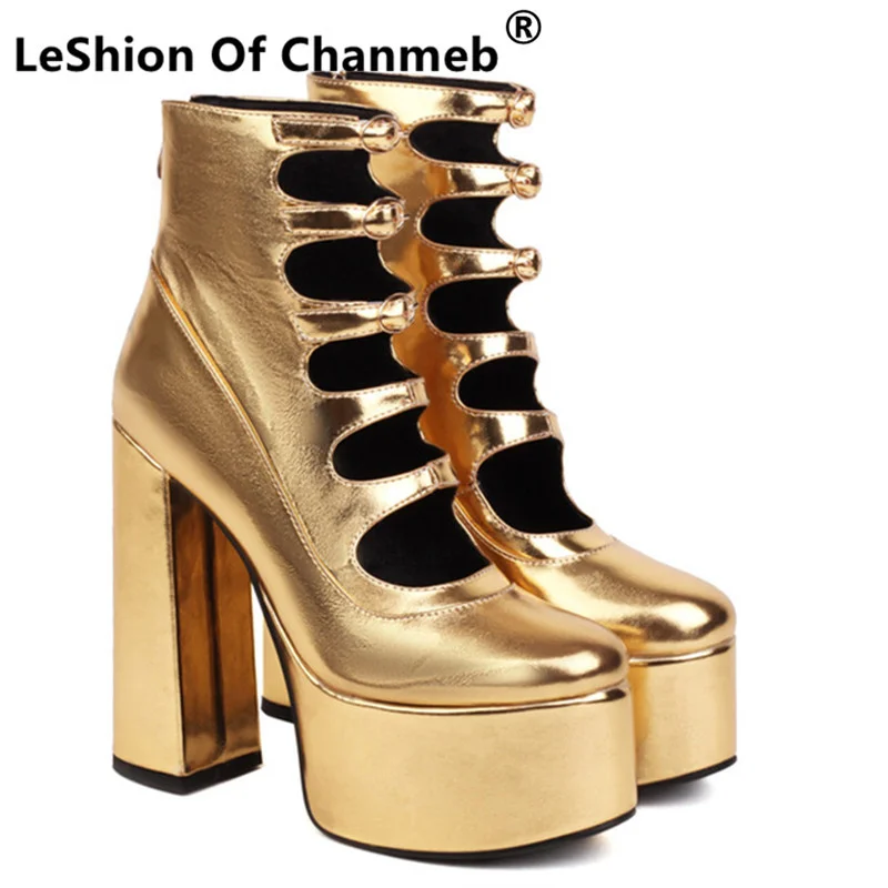 

Женские туфли-гладиаторы LeShion Of Chanmeb с ремешком и множеством пряжек, ботинки на платформе и толстом очень высоком каблуке, женские вечерние туфли-лодочки с вырезами
