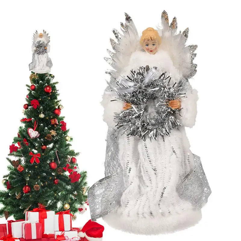 2025 Рождественская елка Топпер Ангел Фея с белыми перьями Крылья без света 3d Топ