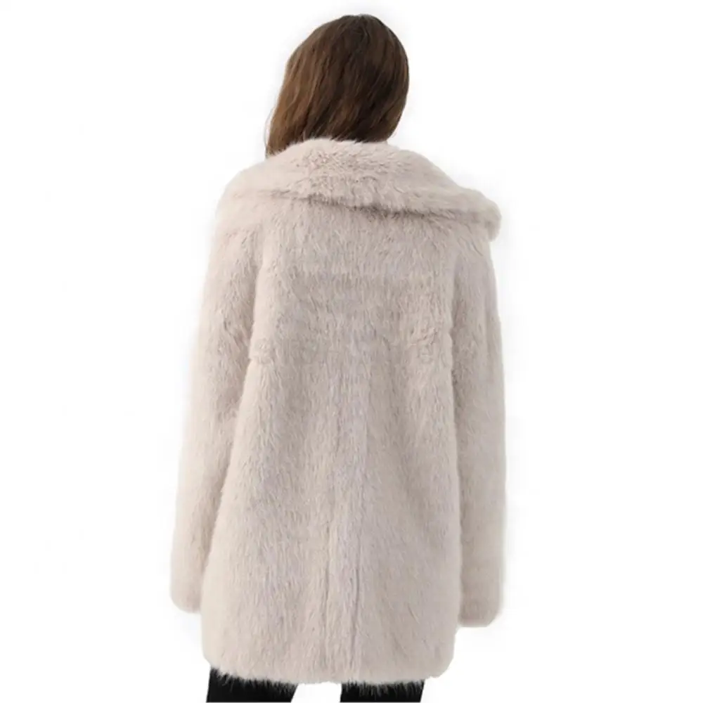 Women Winter Real Suede Long Jacket Single Breasted Lapel Pocket Real Fur Coat Fashion Designer Thermal Elegant women's Clothing